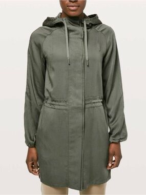Lululemon City Stroll Hooded Jacket Trench Coat Soft Tencel Sage Green Size 6